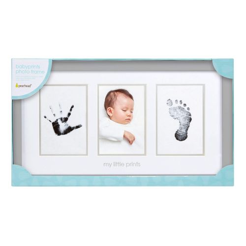  Pearhead Newborn Babyprints Photo Frame and Baby Handprint and Footprint Kit, Baby Shower Gift, Gray