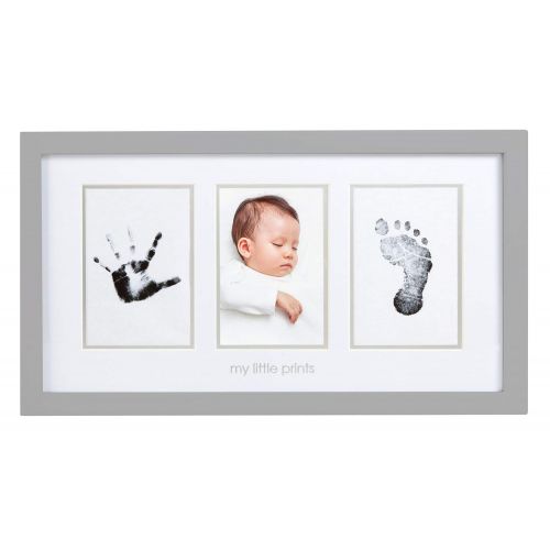  Pearhead Newborn Babyprints Photo Frame and Baby Handprint and Footprint Kit, Baby Shower Gift, Gray