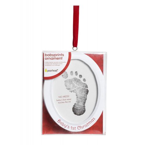  Pearhead Babyprints Newborn Baby Handprint or Footprint Double-Sided Photo Ornament with Clean Touch Ink Pad - Makes A Perfect Holiday Gift for Babys First Christmas