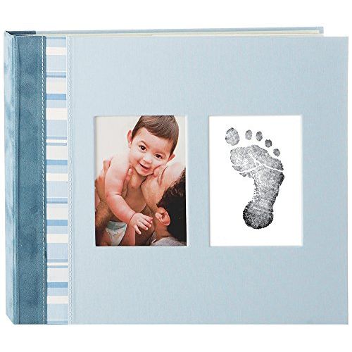  Pearhead First 5 Years Suede Binding Baby Memory Book with Included Clean-Touch Baby Safe Ink Pad to Create Baby’s Hand or Footprint, Blue