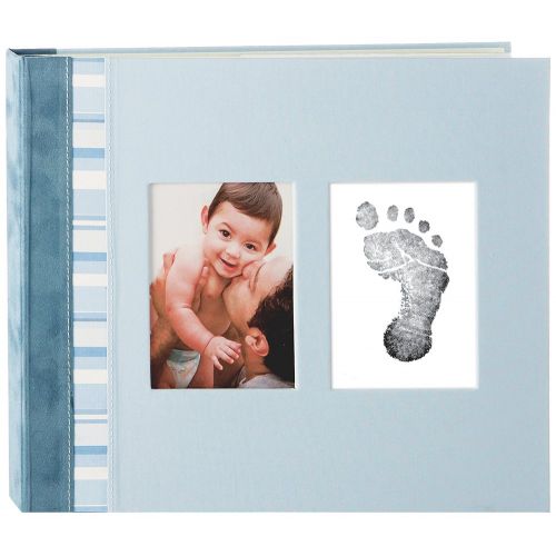  Pearhead First 5 Years Suede Binding Baby Memory Book with Included Clean-Touch Baby Safe Ink Pad to Create Baby’s Hand or Footprint, Blue