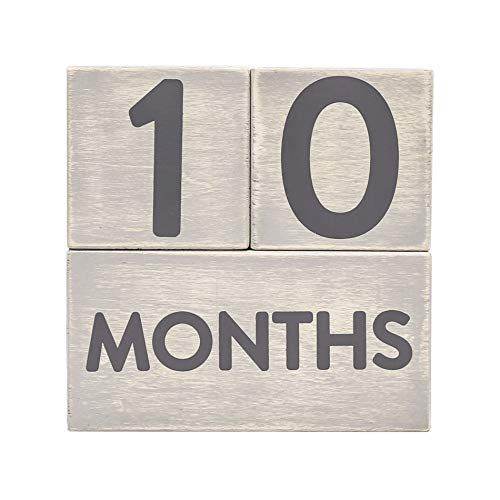  Pearhead Wooden Baby Photo Sharing Milestone Age Blocks,Set of 3 Blocks, Distressed Gray