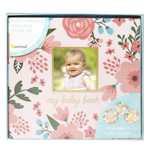  Pearhead Memory Book with Included Baby Belly Stickers, Modern Baby First Year Journal, Babys First Year, Baby Shower Gift, Floral