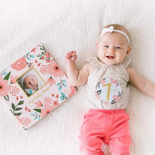  Pearhead Memory Book with Included Baby Belly Stickers, Modern Baby First Year Journal, Babys First Year, Baby Shower Gift, Floral