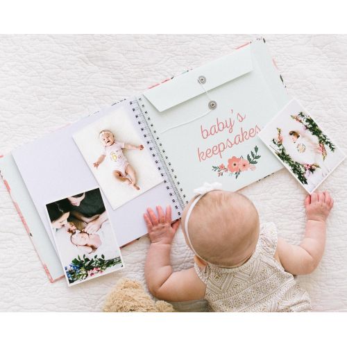  Pearhead Memory Book with Included Baby Belly Stickers, Modern Baby First Year Journal, Babys First Year, Baby Shower Gift, Floral