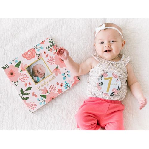  Pearhead Memory Book with Included Baby Belly Stickers, Modern Baby First Year Journal, Babys First Year, Baby Shower Gift, Floral