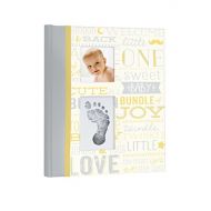 Little Blossoms by Pearhead Vintage Five Year Memory Book with an Included Clean-Touch Pad to Create Babys Handprint or Footprint, Yellow and Gray