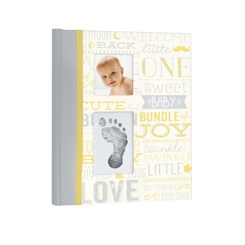  Little Blossoms by Pearhead Vintage Five Year Memory Book with an Included Clean-Touch Pad to Create Babys Handprint or Footprint, Yellow and Gray