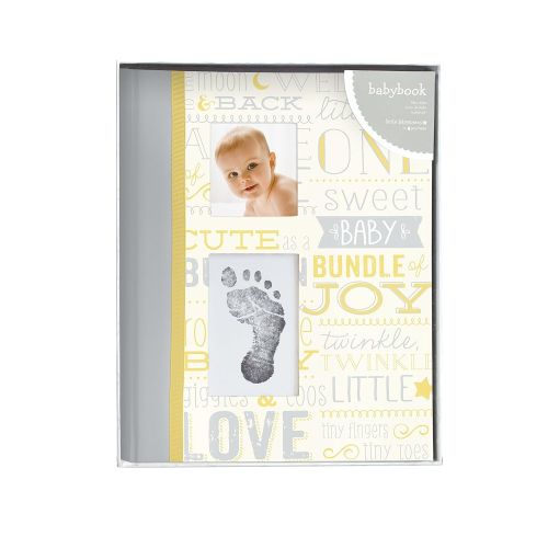  Little Blossoms by Pearhead Vintage Five Year Memory Book with an Included Clean-Touch Pad to Create Babys Handprint or Footprint, Yellow and Gray