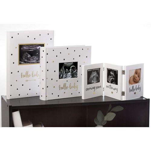  Pearhead First 5 Years Baby Memory Book with Sonogram Photo Insert, Black and Gold Polka Dot