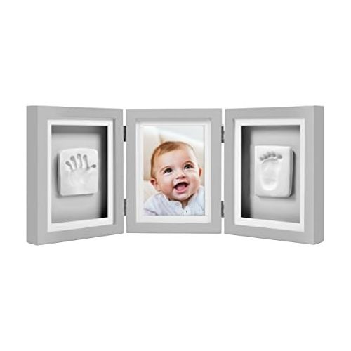  Pearhead Babyprints Baby Handprint and Footprint Deluxe Desk Photo Frame & Impression Kit - Makes A Perfect Baby Shower, Gray