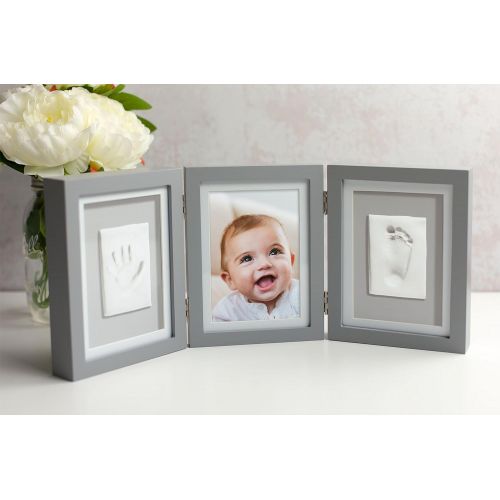  Pearhead Babyprints Baby Handprint and Footprint Deluxe Desk Photo Frame & Impression Kit - Makes A Perfect Baby Shower, Gray