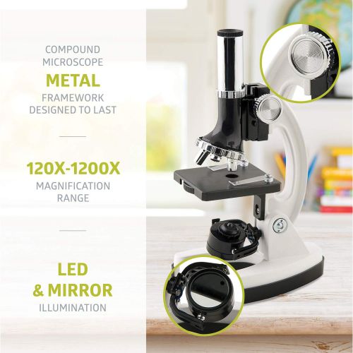  [아마존베스트]Pearington Kids Beginner Metal Microscope Set- Kid’s Stem Toys, Educational Gifts, Science Kits- 58 Piece Accessory Kit and Case- with LED Light; 120X, 240X, 300X, 480X, 600X, and