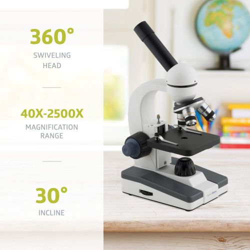  Pearington Kids Beginner Metal Compound Monocular Optical Glass Microscope; Science STEM Student Classroom Supplies; LED Light, 40X - 1000X Magnification