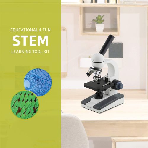  Pearington Kids Beginner Metal Compound Monocular Optical Glass Microscope; Science STEM Student Classroom Supplies; LED Light, 40X - 1000X Magnification