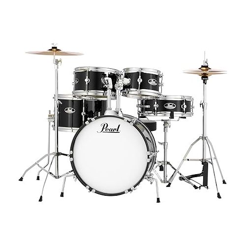  Pearl Roadshow Jr. 5 piece Drum Set w/Hardware and Cymbals, Jet Black