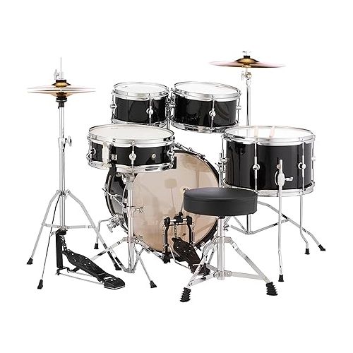  Pearl Roadshow Jr. 5 piece Drum Set w/Hardware and Cymbals, Jet Black