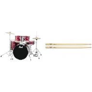 Pearl Roadshow 5-Piece Drum Set with Vater 5B Wood Tip Hickory Drum Sticks, Red Wine (RS525SC/C91)