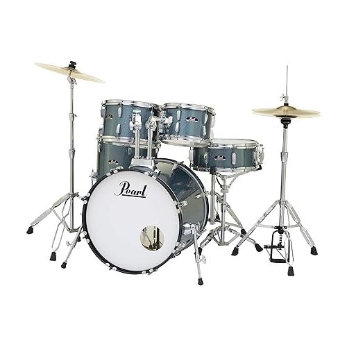  Pearl Roadshow Drum Set 5-Piece Complete Kit with Cymbals and Stands, Aqua Blue Glitter (RS505C/C703)