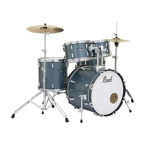  Pearl Roadshow Drum Set 5-Piece Complete Kit with Cymbals and Stands, Aqua Blue Glitter (RS505C/C703)