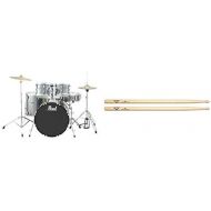 Pearl Roadshow 5-Piece Drum Set with Vater 5B Wood Tip Hickory Drum Sticks, Charcoal Metallic (RS525SC/C706)