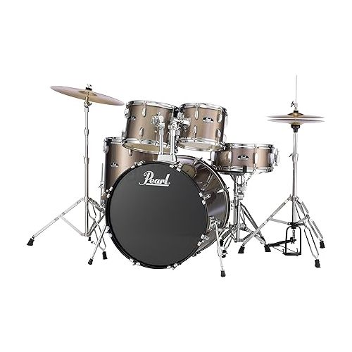  Pearl Roadshow Drum Set 5-Piece Complete Kit with Cymbals and Stands, Bronze Metallic (RS505C/C707)