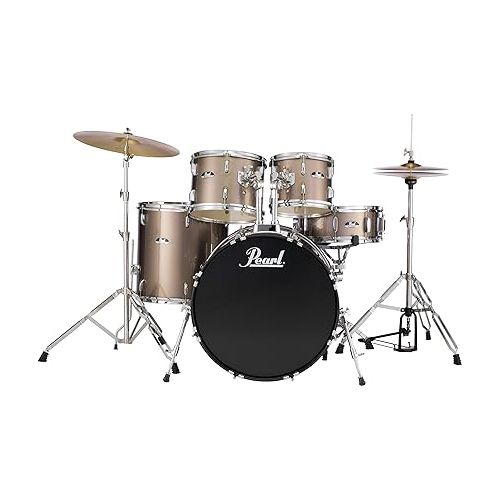  Pearl Roadshow Drum Set 5-Piece Complete Kit with Cymbals and Stands, Bronze Metallic (RS505C/C707)