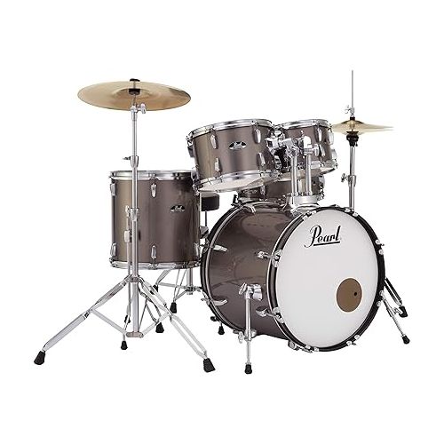  Pearl Roadshow Drum Set 5-Piece Complete Kit with Cymbals and Stands, Bronze Metallic (RS505C/C707)