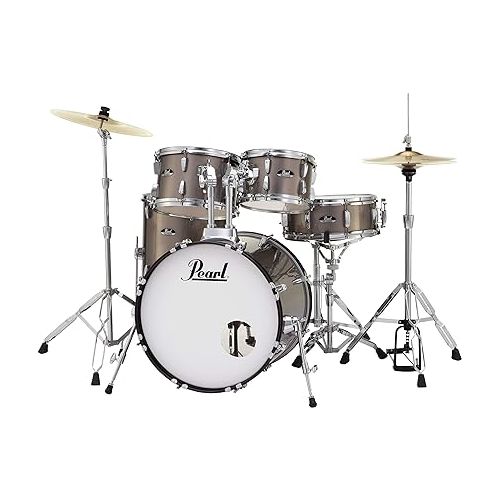  Pearl Roadshow Drum Set 5-Piece Complete Kit with Cymbals and Stands, Bronze Metallic (RS505C/C707)