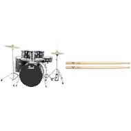 Pearl Roadshow 5-Piece Drum Set with Vater 5B Wood Tip Hickory Drum Sticks, Jet Black (RS525SC/C31)