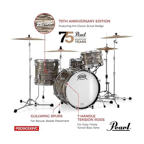  Pearl President Series Deluxe 3-piece 75th Anniversary Edition Shell Pack in Desert Ripple (#768) covered finish featuring 20