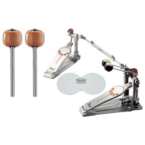  Pearl P932 Double Bass Drum Pedal w/ Extra Wood Beaters and a Bass Drum Patch