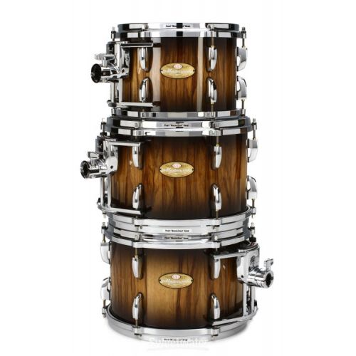  Pearl Masterworks Studio Exotic 9-piece Shell Pack with Snare Drum - Black to Natural Burst over Cameroon Black Limba