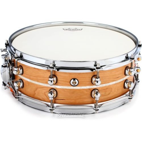  Pearl Music City Custom Solid Cherry Snare Drum - 5 x 14-inch - Natural with Nicotine Marine Pearl Inlay