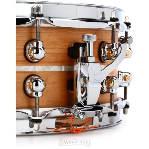  Pearl Music City Custom Solid Cherry Snare Drum - 5 x 14-inch - Natural with Nicotine Marine Pearl Inlay