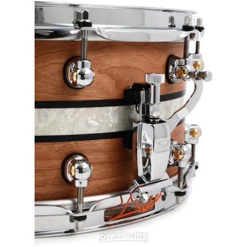  Pearl Music City Custom Solid Cherry Snare Drum - 6.5 x 14-inch - Natural with DuoBand Ebony Marine Inlay