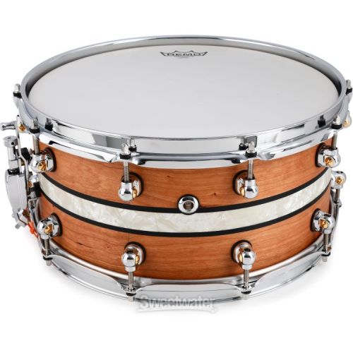  Pearl Music City Custom Solid Cherry Snare Drum - 6.5 x 14-inch - Natural with DuoBand Ebony Marine Inlay