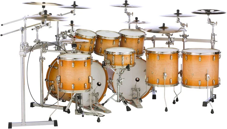  Pearl Masterworks Stadium Exotic 9-piece Shell Pack with Snare Drum - Sunburst over Flame Maple