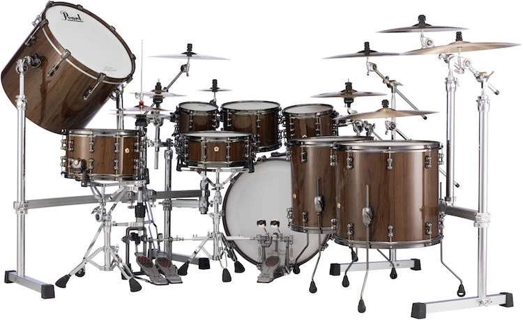  Pearl Masterworks Urban Exotic 9-piece Shell Pack with Snare Drums - Brown Lacquer over Zebrawood