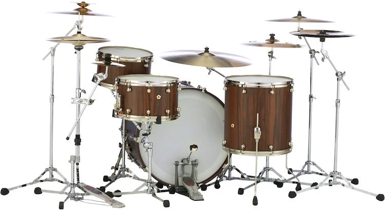  Pearl Masterworks Modern Dry Exotic 4-piece Shell Pack with Snare Drum - Satin Brown Lacquer over Cameroon Black Limba