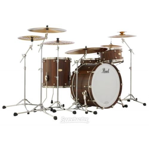  Pearl Masterworks Modern Dry Exotic 4-piece Shell Pack with Snare Drum - Satin Brown Lacquer over Cameroon Black Limba