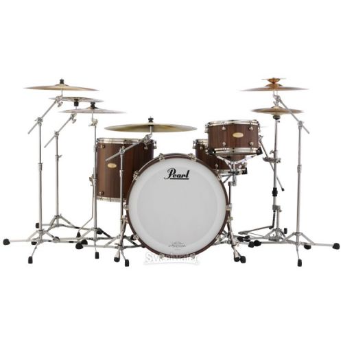  Pearl Masterworks Modern Dry Exotic 4-piece Shell Pack with Snare Drum - Satin Brown Lacquer over Cameroon Black Limba