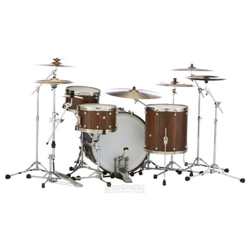  Pearl Masterworks Modern Dry Exotic 4-piece Shell Pack with Snare Drum - Satin Brown Lacquer over Cameroon Black Limba