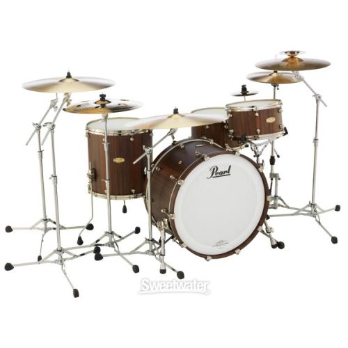  Pearl Masterworks Modern Dry Exotic 4-piece Shell Pack with Snare Drum - Satin Brown Lacquer over Cameroon Black Limba