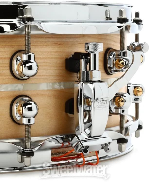  Pearl Music City Custom Solid Maple Snare Drum - 5 x 14-inch - Natural with Nicotine Marine Inlay