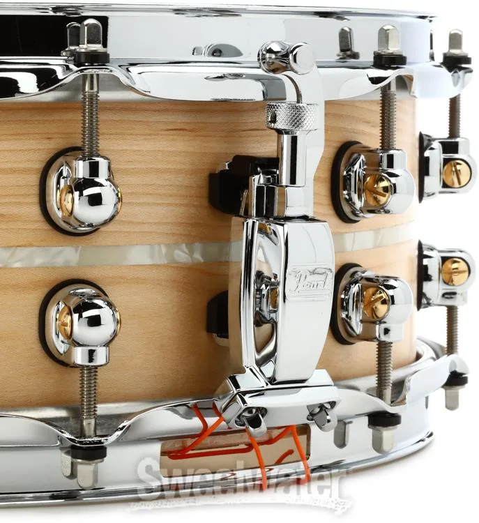  Pearl Music City Custom Solid Maple Snare Drum - 5 x 14-inch - Natural with Nicotine Marine Inlay