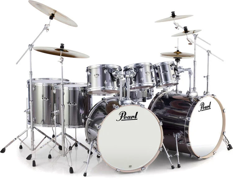  Pearl Export EXX728DB/C 8-piece Double Bass Drum Set with Snare Drum - Smokey Chrome