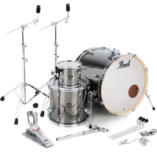  Pearl Export EXX728DB/C 8-piece Double Bass Drum Set with Snare Drum - Smokey Chrome