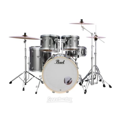  Pearl Export EXX728DB/C 8-piece Double Bass Drum Set with Snare Drum - Smokey Chrome