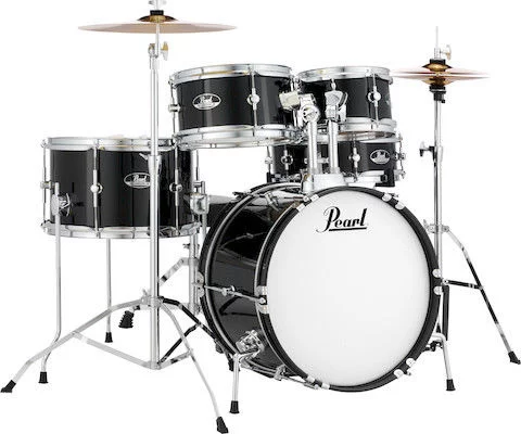  Pearl Roadshow Jr. 5-piece Complete Drum Set with Cymbals - Jet Black